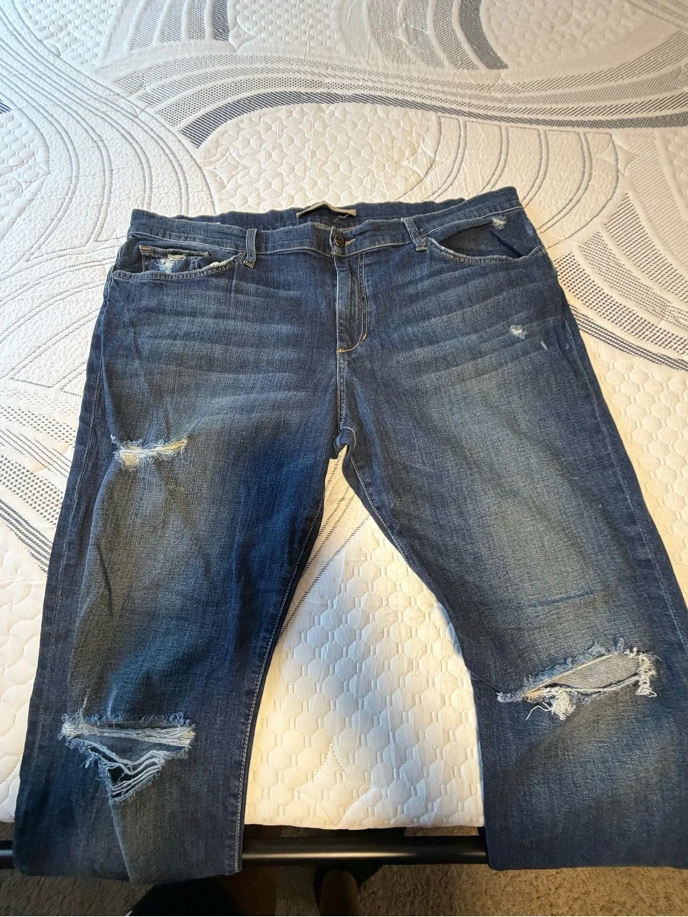 Joe's Jeans Distressed Dark Blue Straight Leg Jeans